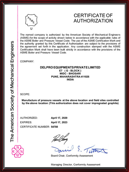 ASME CERTIFICATE
